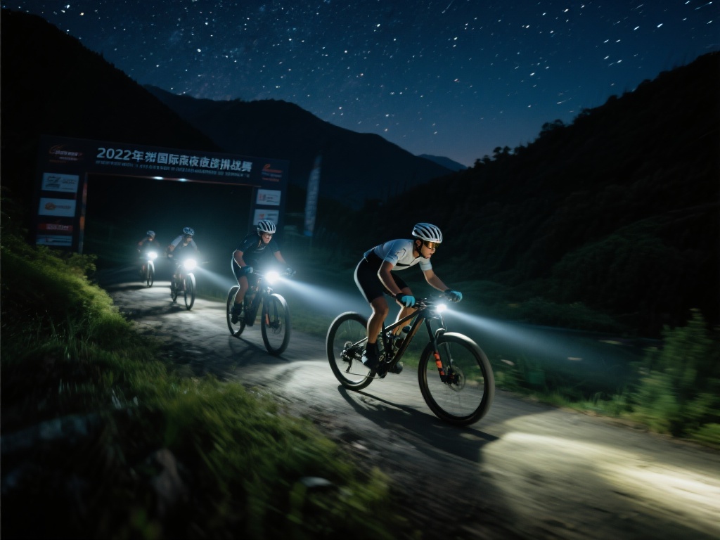以夜间自行车赛为例，专业赛事中，选手们配备了先进的